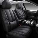 MINGBRON Black Car Seat Cover with Lumbar Support, Car Seat Protector Waterproof, Nappa Leather Car Seat Cushion, Car Seat Covers Front Seats and Back Fit for Most Cars