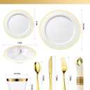 BESTVIP 400PCS Gold Plastic Dinnerware Set, Disposable Party Supplies for 50 Guests - Include 100 Plates, 50 Leak-Proof Soup Bowls, 50 Pre Rolled Napkins with Gold Silverware, 50 Cups