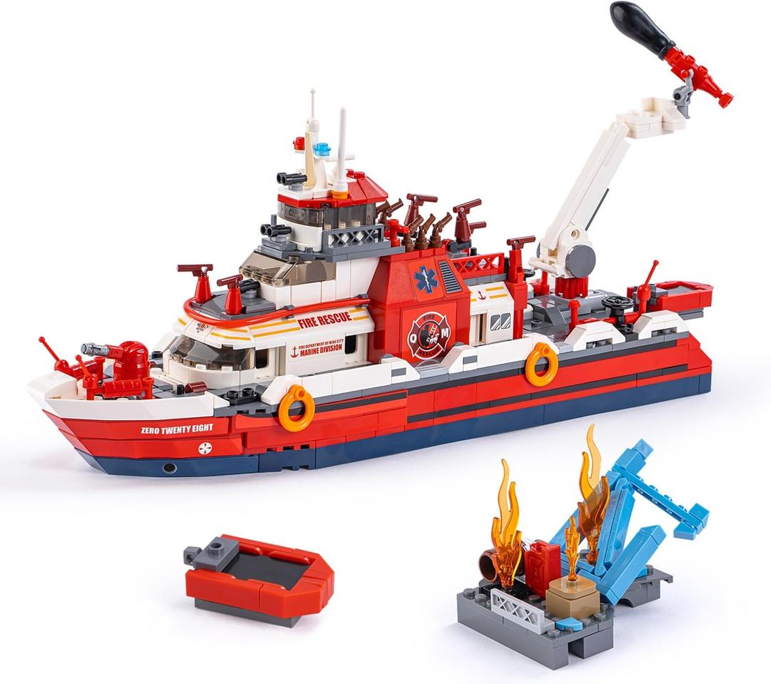 Rescue Fire Boat Building Set, Compatible with Lego City Fire Rescue Boat Building Blocks Toy Set Collection, STEM Toy Gift for Kids 6-12+, Boys and Girls, 588 Pieces