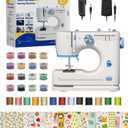 Portable Sewing Machine, Lncludes Beginner Basic Sewing Machine Kit, 12 Stitch Patterns Built-In, Versatile 2-Speed Foot Pedal, Great for Beginners, Adults, Home Use - Blue and White