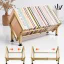 Expandable Desktop Bookshelf Organizer, Small Tabletop Book Storage Rack, Portable Mini Bookcase for Books/CDs/Magazine Display, Desk Shelf for Top of Desk in Living Room, Office, Home Decor (Gold)