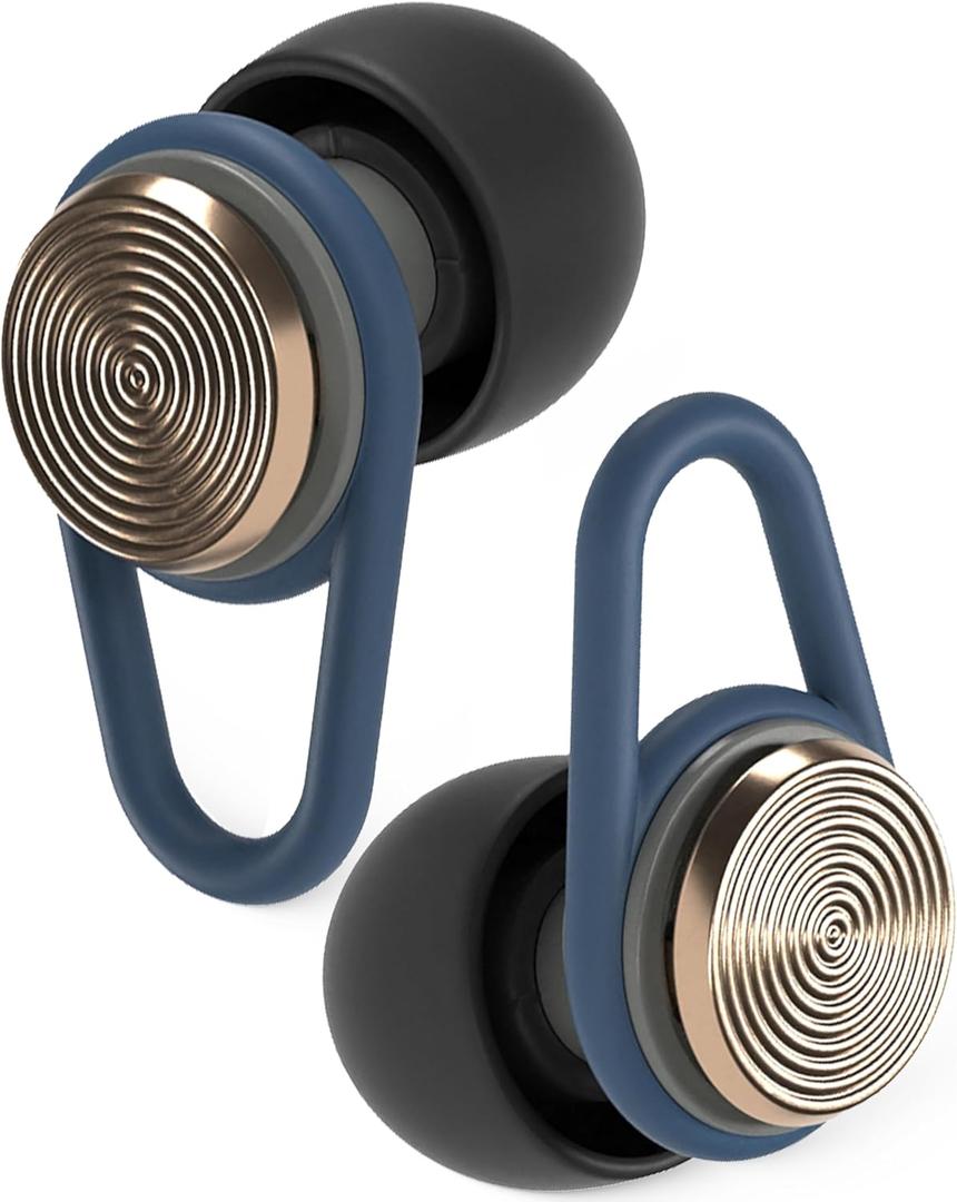 Hears One Ear Plugs for Noise Reduction - Patented Reusable Concert Earplugs, 20dB SNR Sound Reduction, Hypoallergenic for Musicians, Motorcycle and Sleeping with 4 tip Sizes - Brass Blue