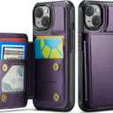 Vinich for iPhone 14 Plus Wallet Case with Card Holder, RFID Blocking Credit Slots Kickstand Shockproof Phone Cover for Women Men, Purple