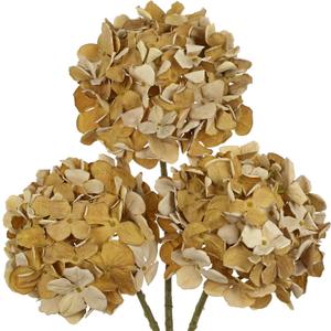 Oairse Sand Brown Hydrangea Artificial Flowers, 19.6in Dried Textured Silk Hydrangea Flowers with Stems 3 Pcs Fake Flower Bouquet Faux Floral Stems Artificial Flower Bulk for Table Wedding Home Decor