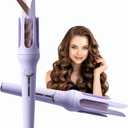 Automatic Curling Iron, Hair Curler Wand with 3 Temp& LCD Display, Fast Heating Ceramic Hair Curler, Automatic Shut-Off, Anti-Scald, Anti-Tangle Rotating Curling Iron for Hair Styling (Purple)