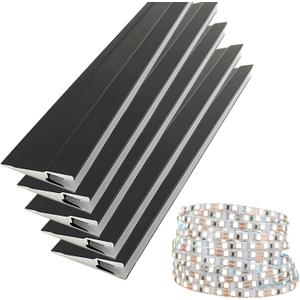 5Pack 1M/3.3ft Ultra-Thin Led Aluminum Profile, 45 Oblique Lighting Cabinet LED Lamp, Invisible H7mm Surface Mounted Wardrobe Layer Shelf Panel Hard Bar Strip Light Channel System(Black)