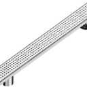 Neodrain 24-Inch Offset Side Outlet Linear Shower Drain with Quadrato Pattern Grate Cover, Brushed 304 Stainless Steel Rectangle Shower Floor Drain, with Leveling Foot, Hair Strainer Catcher