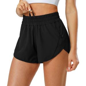 Aurefin Athletic Shorts for Women,Women's Quick Dry Workout Sports Active Running Track Shorts with Elastic and Zip Pockets (Medium, Black)