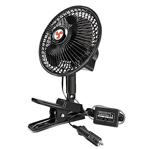 XGGYA 12 Volt Oscillating Fan, 6" Portable Car Fan With Car Cigarette Lighter, 360° Cooling Ventilation, Car DC Clip Fan, 12v Fan for Truck,RV,Car (Cord Length 5FT)