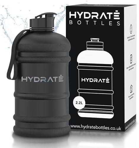 HYDRATE XL Jug 74 Oz Water Bottle - BPA Free, Leak Proof, Flip Cap, Ideal for Gym - Clear Water Container with Extra Strong Material - Perfect for Sports, Rugby, and on the Go (Matte Black, 2.2L)