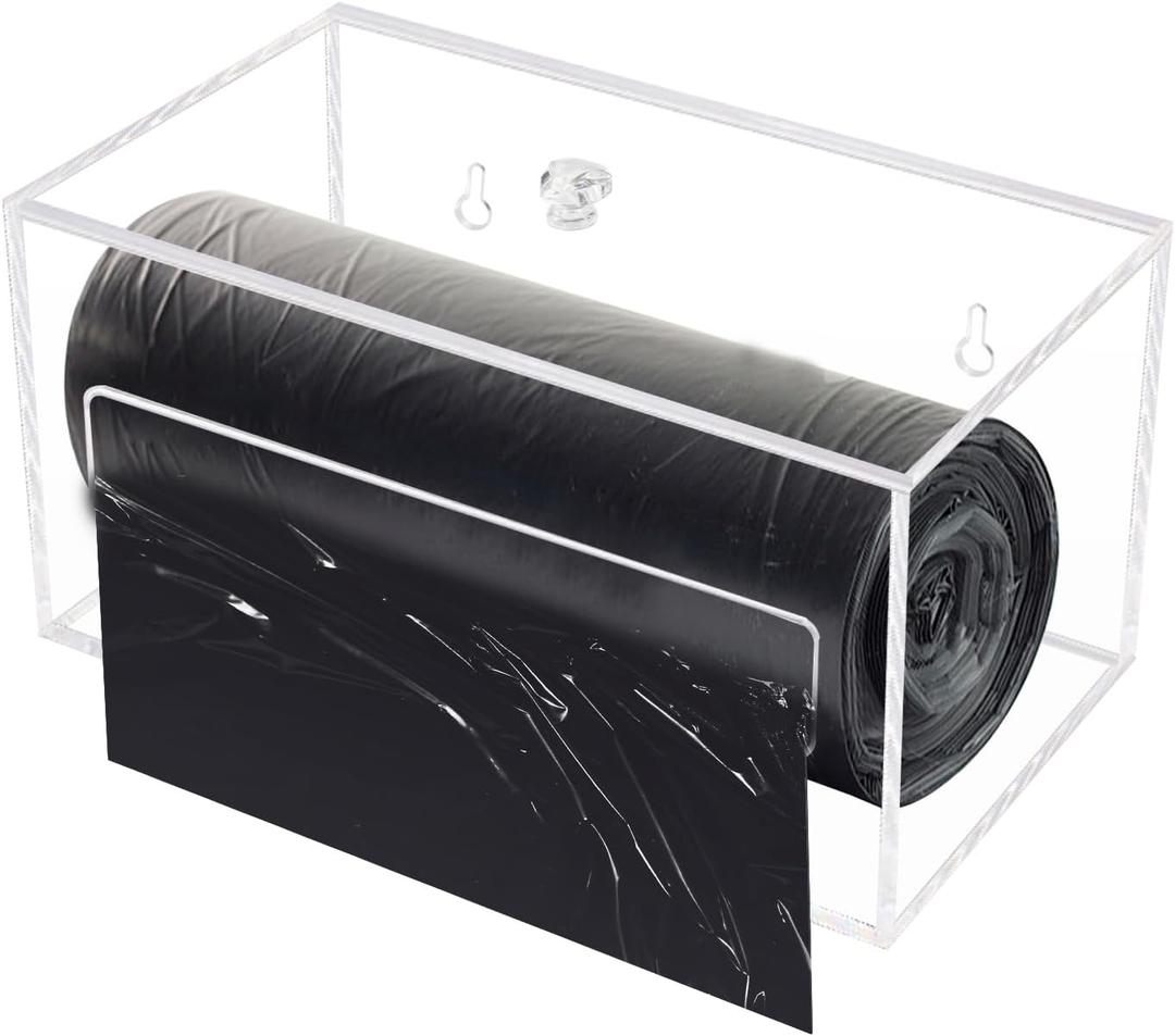 Trash Bag Organizer Dispenser, Acrylic Garbage Bag Holder Dispenser, Trash Bag Roll Dispenser for Wall Mount (Standard, Clear)