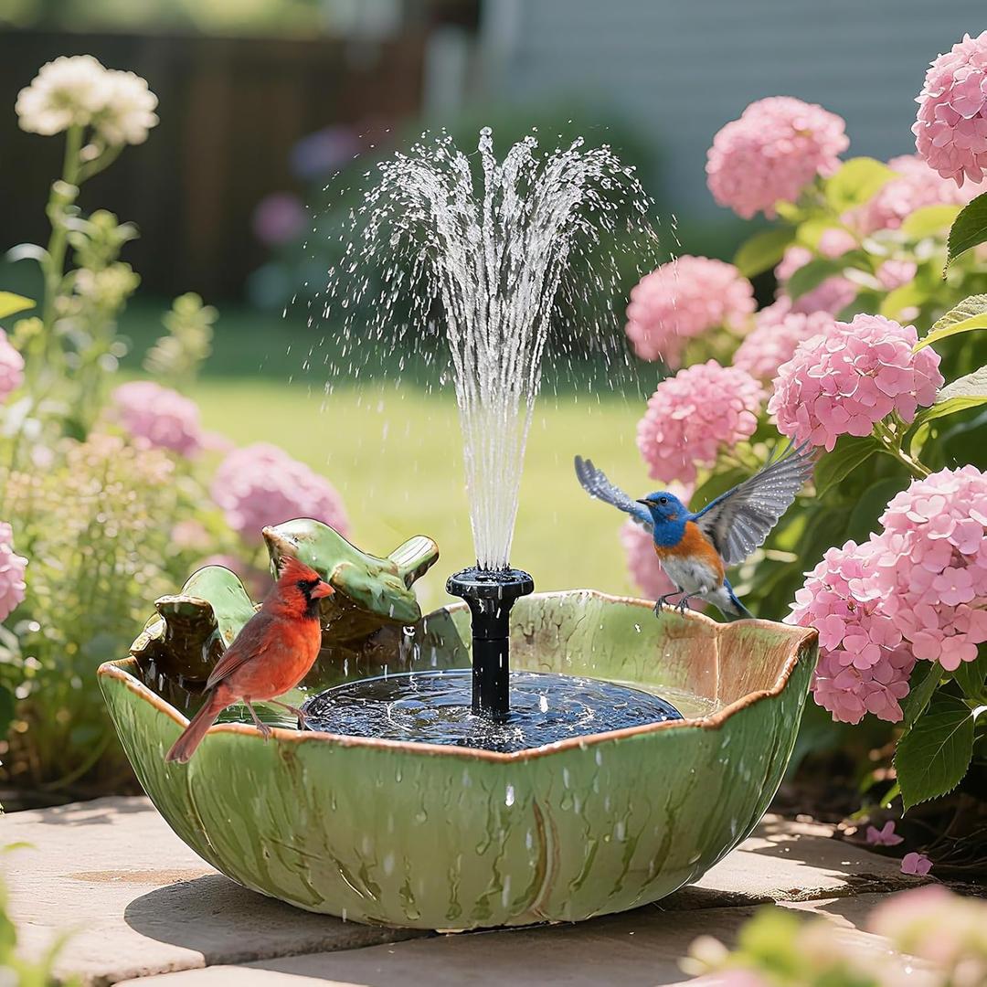 Solar Fountain Ceramic Bird Bath for Outdoors Hummingbird Solar Bubbler Fountain with Ground Ceramic Bird Baths Bowl for Outside, Large Table Top Garden Dcor for Patio, Yard & Home