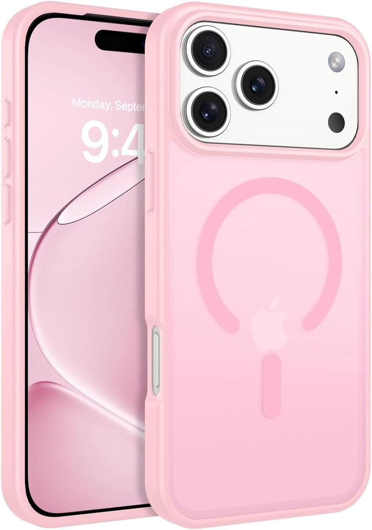 BENTOBEN Magnetic for iPhone 17 Pro Max Case 6.9" 2025, [Compatible with Magsafe] Cute Slim Frosted Matte Military Shockproof Protective Bumper Girl Men Phone Cover for iPhone 17 ProMax, Light Pink