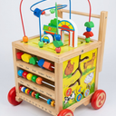 5 in 1 Wooden Learning Trolley Toddler Tool Bench Wooden Walking Aid for Boys Girls Walking Aid Baby Walking Aid Baby Activity Center Trolley