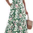 Zeagoo Spring Dresses for Women 2025 Casual Short Sleeve Midi Dress V Neck Tiered Vacation Dress with Pockets Green Floral XXL