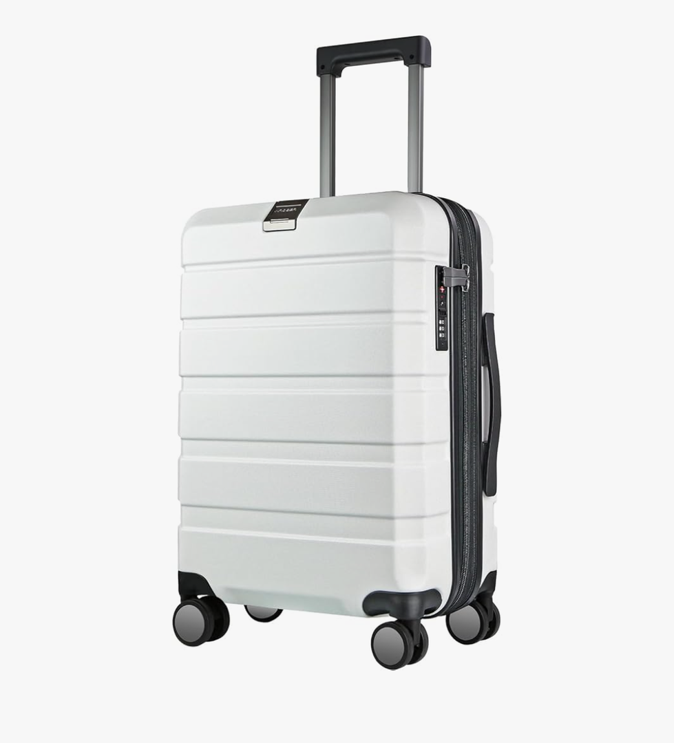 KROSER Hardside Expandable Carry On Luggage with Spinner Wheels & Built-in TSA Lock, Durable Suitcase Rolling Luggage with USB Port, Carry-On 20-Inch, White