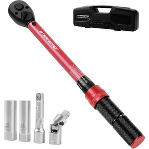 3/8-Inch Drive Click Torque Wrench, Dual-Direction Adjustable Torque Wrench (5-50ft.lb/6.8-68N/m),Torque Wrench with Extension Bar&Spark Plug Sockets for car and Motorcycle Maintenance