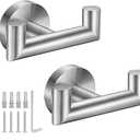 Towel Hooks for Bathrooms,Brushed Nickel Towel Hook for Kitchen Bathroom,SUS304 Stainless Steel Coat Hook,Heavy Duty Double Holder Robe Hooks for Hanging Towels,Coats,Sponges,Clothes,Wall Mount,2 Pack