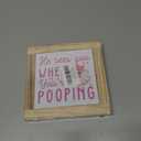 Pink Christmas Decor Sign for Bathroom, Funny Toilet Decoration, He Sees You When You're Pooping Bathroom Wooden Sign, Humor Pink Santa Tabletop Decor for Toilet 5.9x5.9 Inches