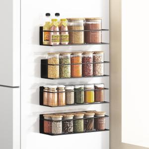 Magnetic Spice Rack For Refrigerator Magnetic Fridge Shelf For Kitchen Spice Organizer Magnetic Shelf For Fridge Space Saving Black 4 Pack