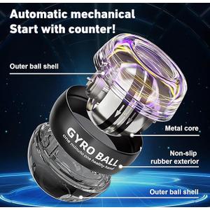 JWKPA Torque Ball Hand Exerciser,Gyro Ball Hand Wrist Exerciser with Counter,Compact and Portable, AutoStart Colorful Lighting,Designed for Fitness Enthusiasts and Office Workerss(Black)