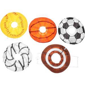 5Pcs Sports Ball Paper Lanterns Creative Basketball Football Rugby Baseball Volleyball Hanging Decorations for Party Event and Celebration Decor