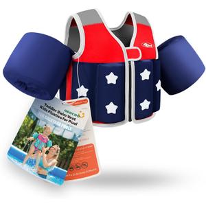 AEOCOO Toddler Swim Vest 50-70 Pounds, Kids Pool Floaties for 5-7-9 Years Old, Comfortable Wear Bright Float Jacket with Water Ring, Unpadded Sides for Arm Comfort, Boys, Girls, Red, L (Chest Size up to 29.53IN, 50-70lb)