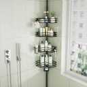 HapiRm Corner Shower Caddy Organizer - Shower Organizer Corner with Soap Holder, Toothbrush Holder and 4 Hooks, Rustproof Bathroom Shelf Tension Pole Available for 27.6 to 108.3 Inch - Black