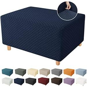 YEMYHOM Ottoman Cover Latest Jacquard Design High Stretch Folding Storage Footstool Protector Rectangle Removable Slipcover (Ottoman XX-Large, Navy)