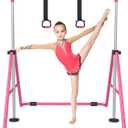Gymnastic Bars for Kids with Adjustable Height, Folding Gymnastic Training Kip Bar, Expandable Horizontal Bar for Home (Pink)