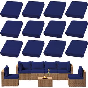 12Pcs Outdoor Cushion Covers, Patio Cushion Covers,Stretch Elastic Slipcovers, Replacement Washable & Reusable Furniture Protector for Patio Couch (Lake Blue,Cover Only)
