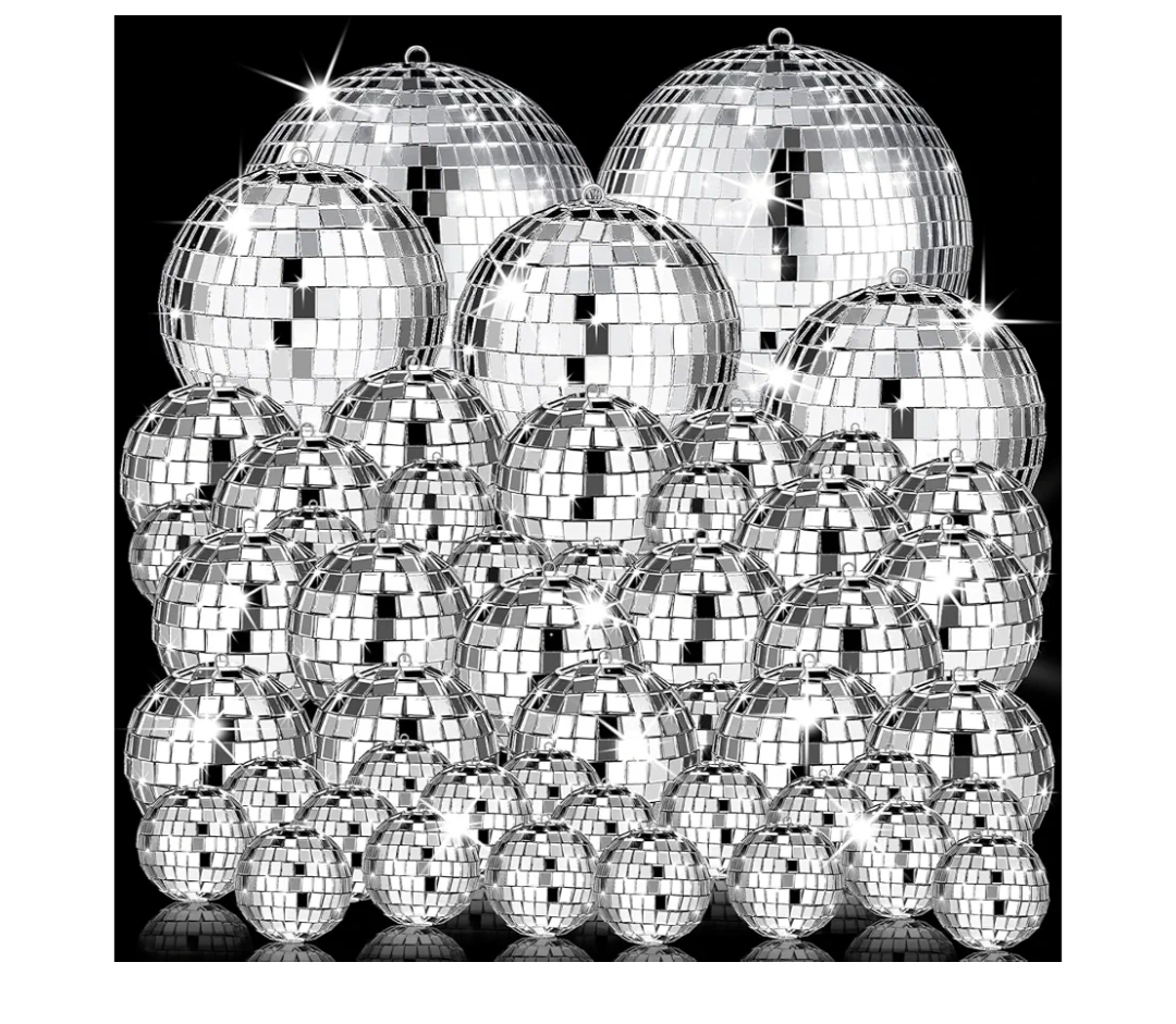 54 Pcs Mini Silver Disco Balls - Hanging Mirror Ornaments for Party, Wedding, Christmas Supplies