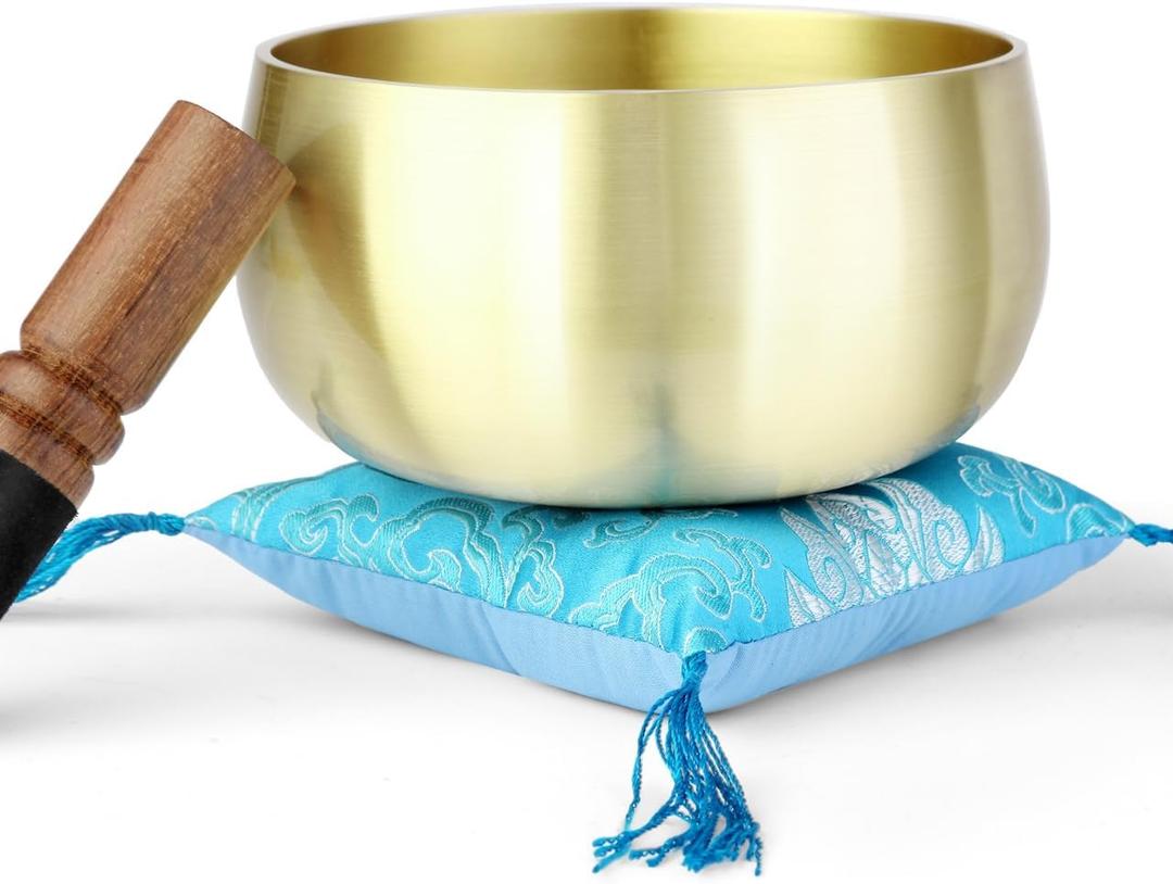 Large Tibetan Singing Bowl Set - 6 Inch Sound Bowl for Yoga, Meditation, Stress Relief, Mindfulness, Healing. Long Pure Resonance, Includes Mallet & Cushion (Gold, 6 inch)