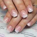 UNA GELLA Press On Nails Short Square : Ombre Soft Gel Press Ons Kit with Nail Glue Adhesive Tabs Nail File, 16 Sizes - 32Pcs Reusable Fake Nails, Nude Cream, Women Gift