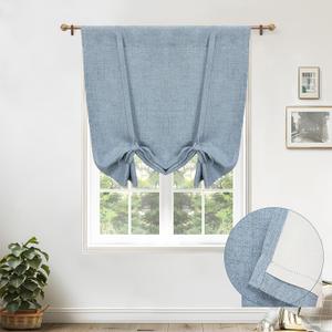 DriftAway Double Layer Linen Blackout Tie Up Curtains Thermal Insulated Fully Lined Balloon Roman Shade Bathroom Window Adjustable Rod Pocket for Small Window 25 Inch by 47 Inch Dusty Blue