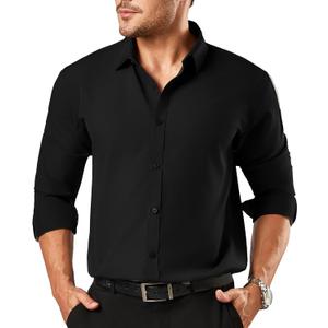 Dress Shirts for Men Big and Tall Button Down Long Sleeve Tuxedo Business Casual Collared Shirt (Black, 3XL)