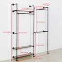 Industrial Pipe Clothing Rack - Wall Mounted 3-Tier Heavy Duty Metal Garment Rack with Shelves, Black Closet Organizer for Retail Stores & Bedroom (92.1X76.8inch)