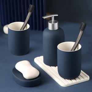 Hoomtaook Bathroom-Accessory Sets, Set of 4 Ceramic, Including Soap Dispenser Pump, Tumbler, Soap Dish(Blue)