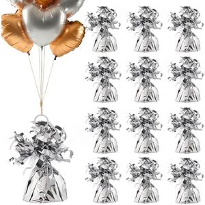 UNIQOOO 12Pcs Metallic Silver Heavy Solid Balloon Weights Pack Holder, Table Centerpiece DIY Dcor For Christmas Thanksgiving Birthday Party Favors Wedding Baby Shower, Large 5 OZ 140 G. 5.5 Inch