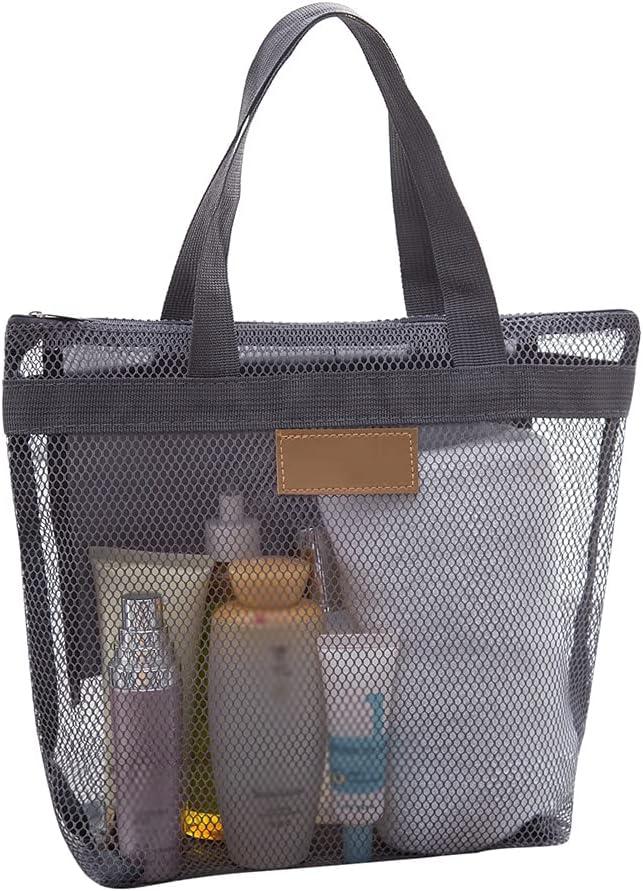 Mesh Shower Caddy, Quick Dry Portable Tote with Zipper and Inner Pocket, Beach Bag, Lightweight Bath Organizer for College Dorm, Swimming, Gym, Beach, Travel (Gray)