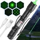 Green Light Flashlight Rechargeable, Long Range Adjustable Focus Tactical Beam for Outdoor Journeys, Camping, Presentations, TV/LED/LCD Screens, and Stargazing