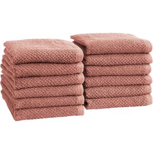 Great Bay Home 100% Cotton 12-Pack 13x13 Wash Cloth - Absorbent, Quick-Drying, Durable Face Towels for Bathroom Decor - Low-Twist, Two-Ply Fibers (Desert Rose)