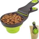 Pack Of 3 3 in 1 Multi-Function Dog Food Scoop with Measurements and Bag Clip Collapsible Dog Food Measuring Cup for Animals Silicone Measuring Spoons 1/2 Cup Capacity, Green, S