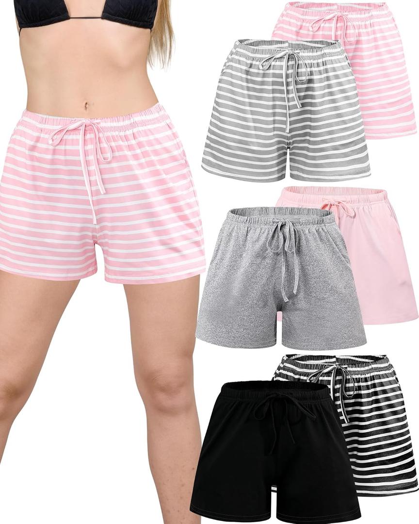 Chuarry 6 Pack Women Pajama Short Sleep Short Sleepwear Lounge Shorts Sleep Boxers Bottom with Pockets (Medium)