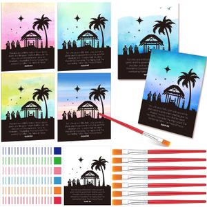 Tenceur 30 Set Christmas Nativity Crafts Nativity Painting Paper with Paintbrushes Christian Art Bible Jesus Craft for DIY Christmas Activities Holiday Party Favors Church Supplies