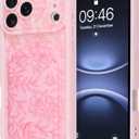 MZELQ Compatible with iPhone 17 Pro Max Case 2025 Silicone Card Holder, Cute Pattern Rose Flower Floral Cover for Girls Women -Pink
