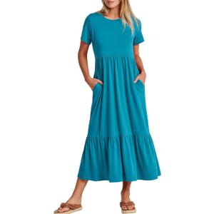 ANRABESS Women Summer Maxi Dress Short Sleeve Swing Casual Asymmetric Tiered Vacation Long Beach Sundress Outfits, X-Large