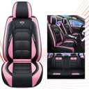 Comfortable Leather Auto Car Seat Covers Front & Rear Seat Protector Fit Sedan SUV 5 Seats Full Set Universal Fit (Black and Pink)
