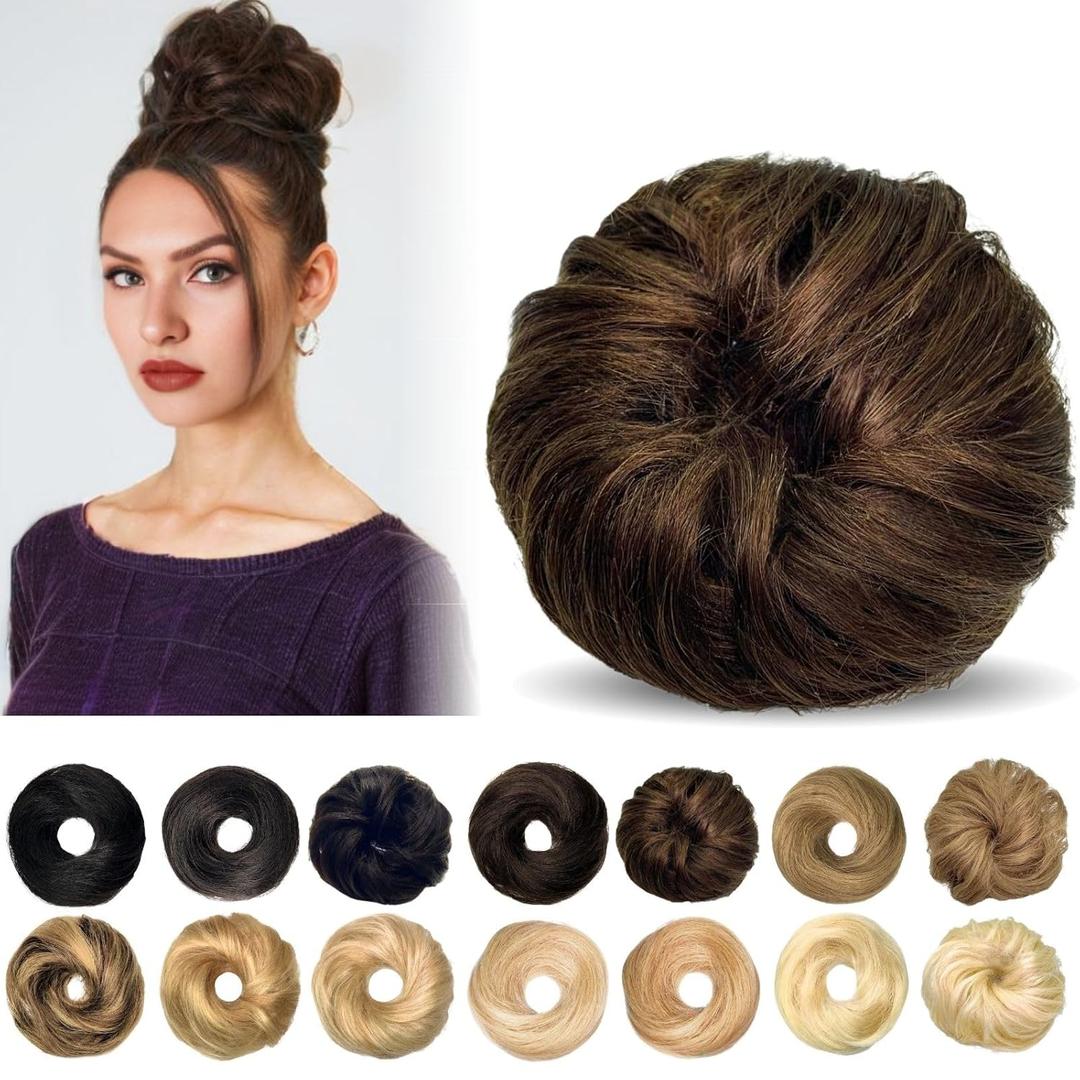 Messy Bun Hair Piece Human Hair, Messy Bun Scrunchie, Updo Hairpieces Donut, Hairpiece for Women (Chocolate Brown) (4 Inch)