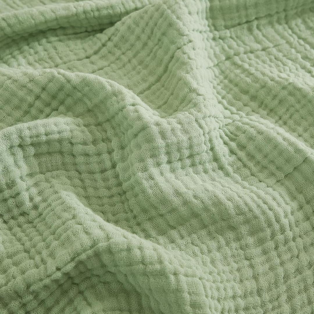 EMME Cotton Blanket Twin XL for Bed Soft Muslin Blankets 66"x90" Lightweight Breathable Layering Bedspread Coverlet All Season Gauze, Sage Green